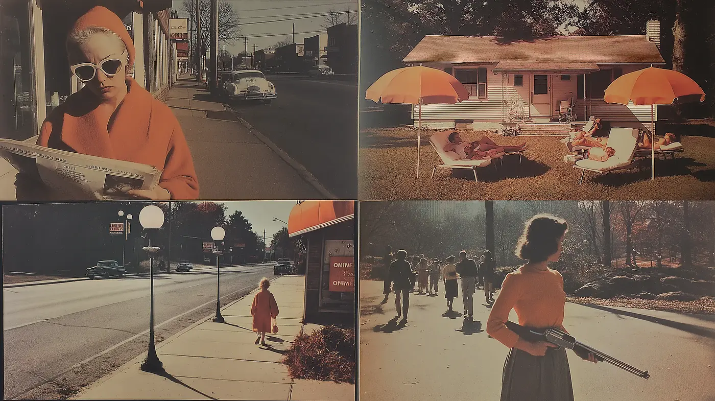 Vintage Americana with Bold Color Highlights and a Nostalgic Vibe - Midjourney sref style