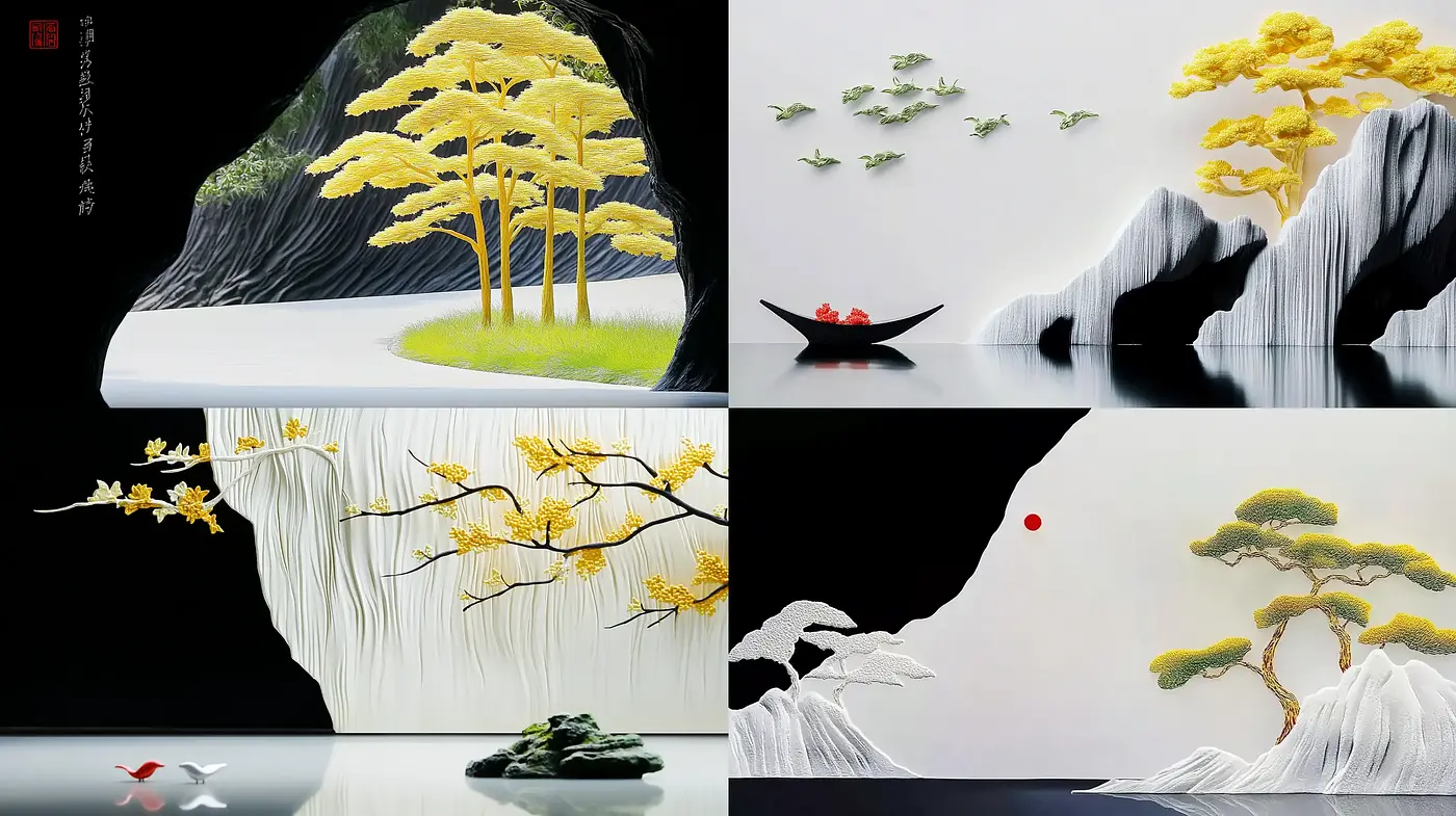 Serene Eastern Aesthetic with Ink Wash Painting Influence - Midjourney sref style