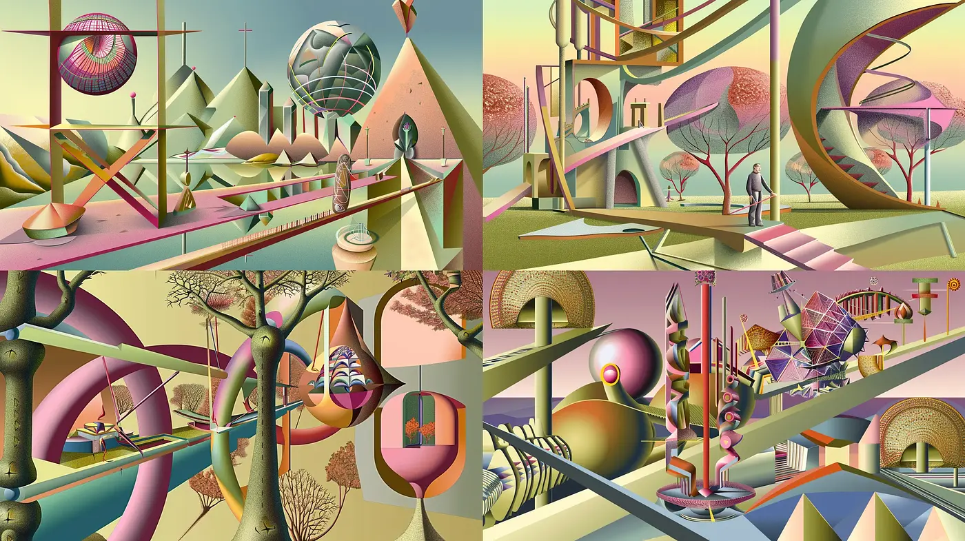 Surreal Geometric Dreamscape with Pastel Harmony - Midjourney sref style