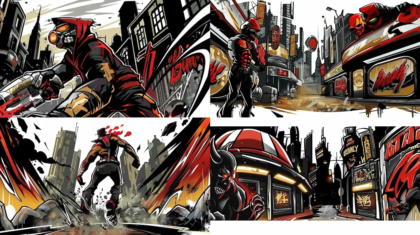 Dynamic Comic Book Fervor with Urban Flair - Midjourney sref style