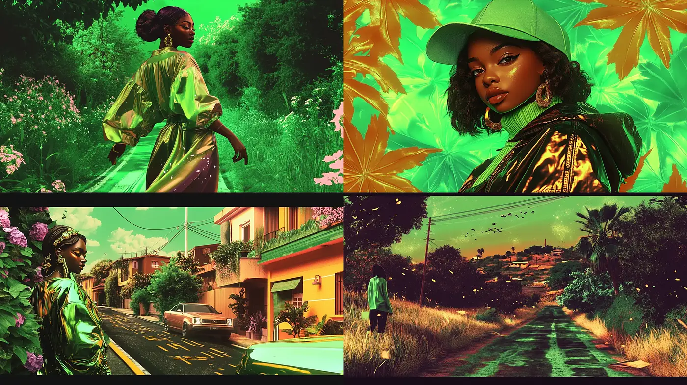 Lush Verdant Dreamscape: A Symphony of Emerald Hues - Midjourney sref style