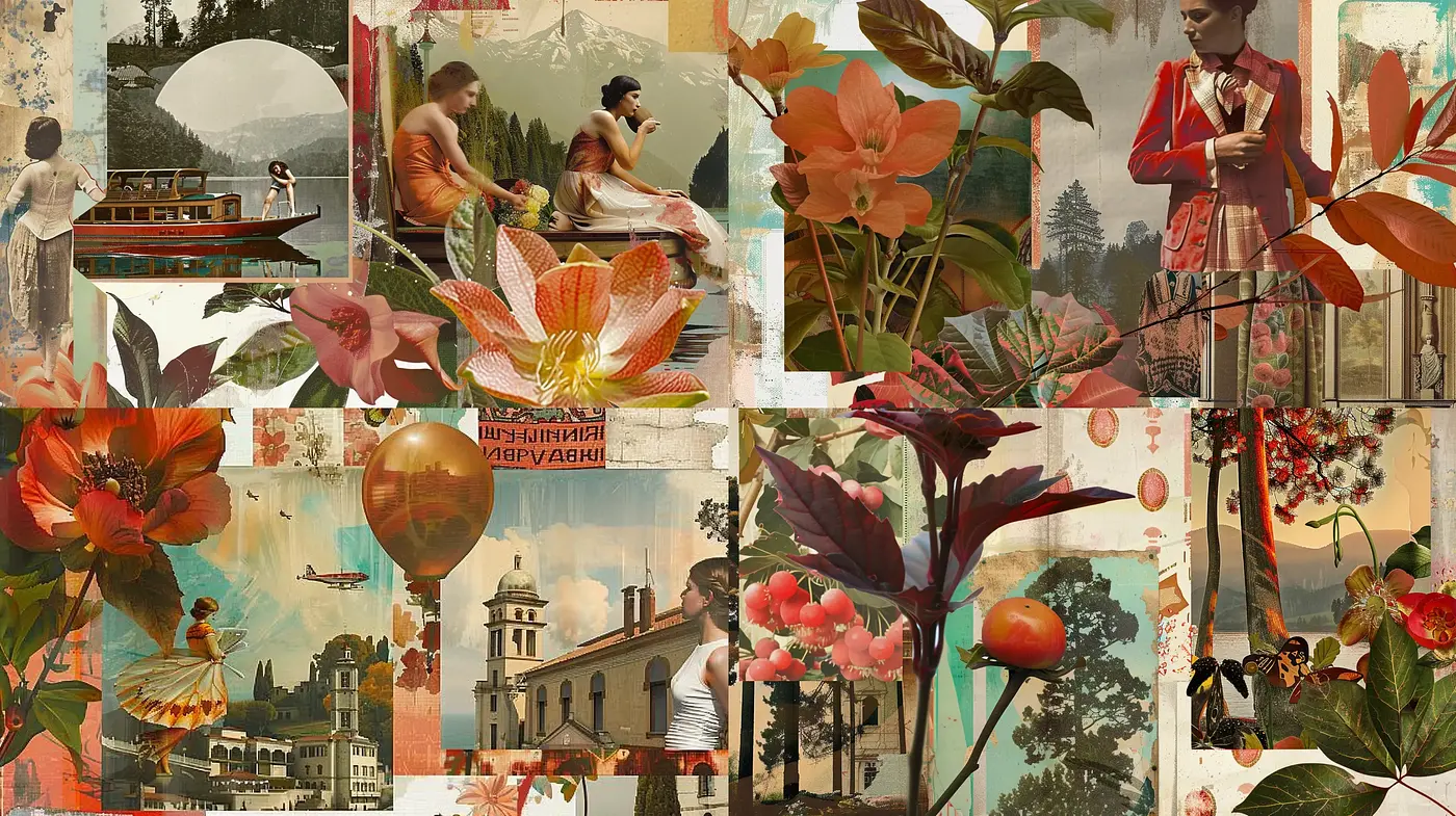 Collage of Nostalgia and Nature in a Retro Fantasia - Midjourney sref style