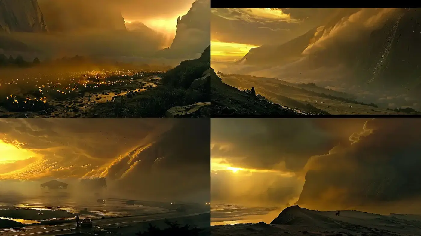 Serene Landscapes with Dramatic Lighting and Ethereal Atmosphere - Midjourney sref style