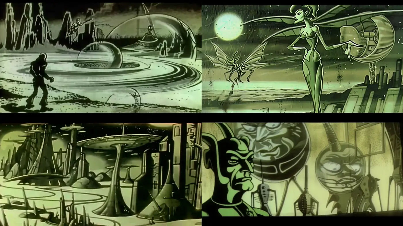 Otherworldly Retrofuturism in Monochrome - Midjourney sref style
