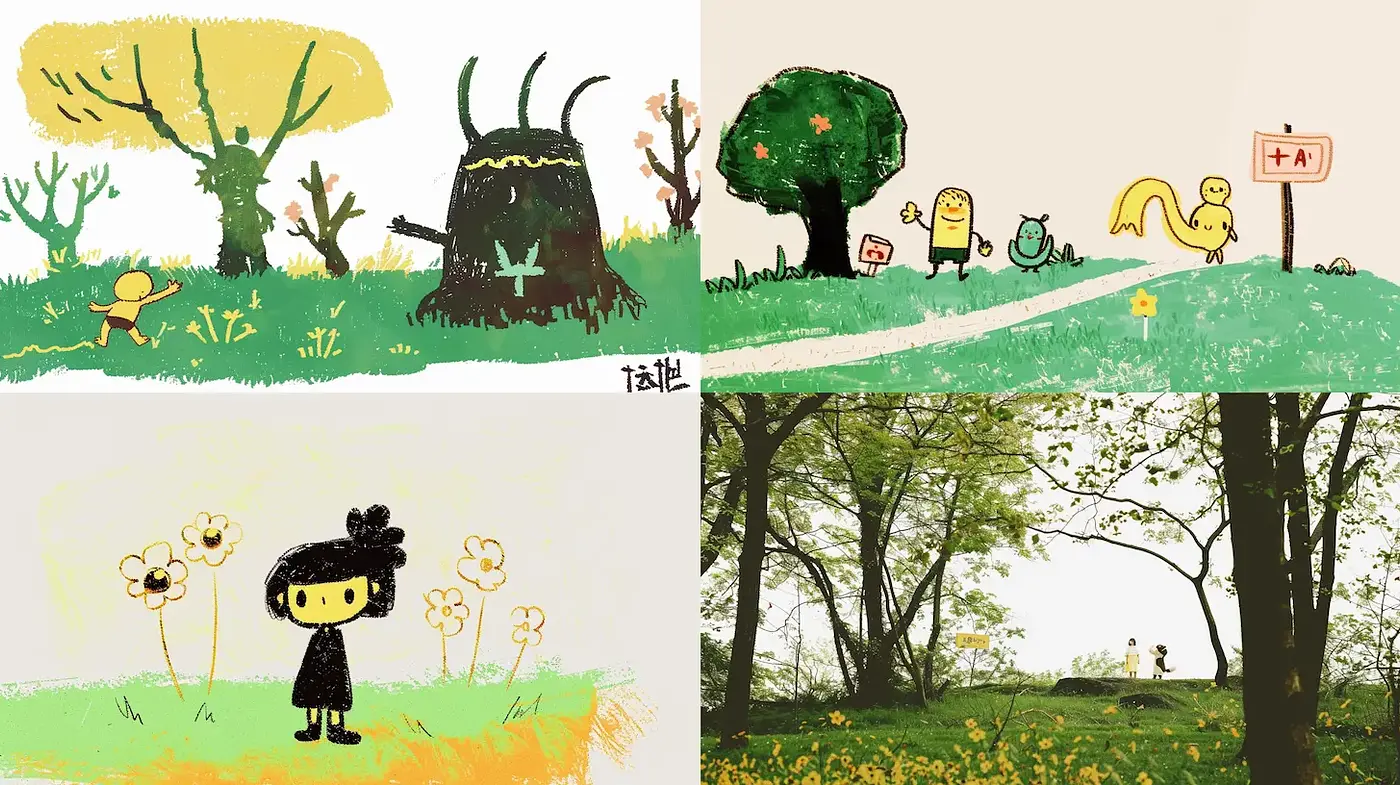 Charming Whimsical Landscapes with a Playful Aesthetic - Midjourney sref style