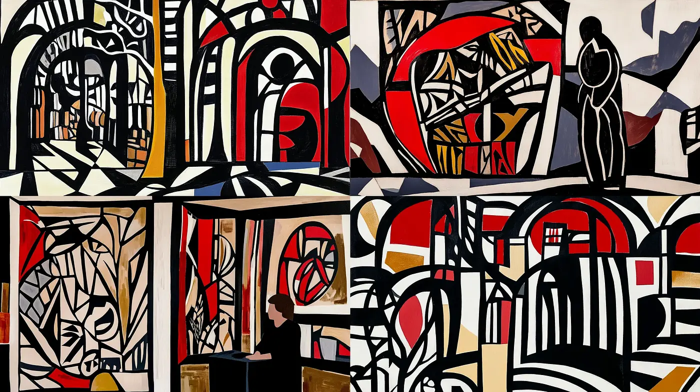 Abstract Geometric Harmony: A Study in Contrasting Boldness and Monochromatic Elegance - Midjourney sref style