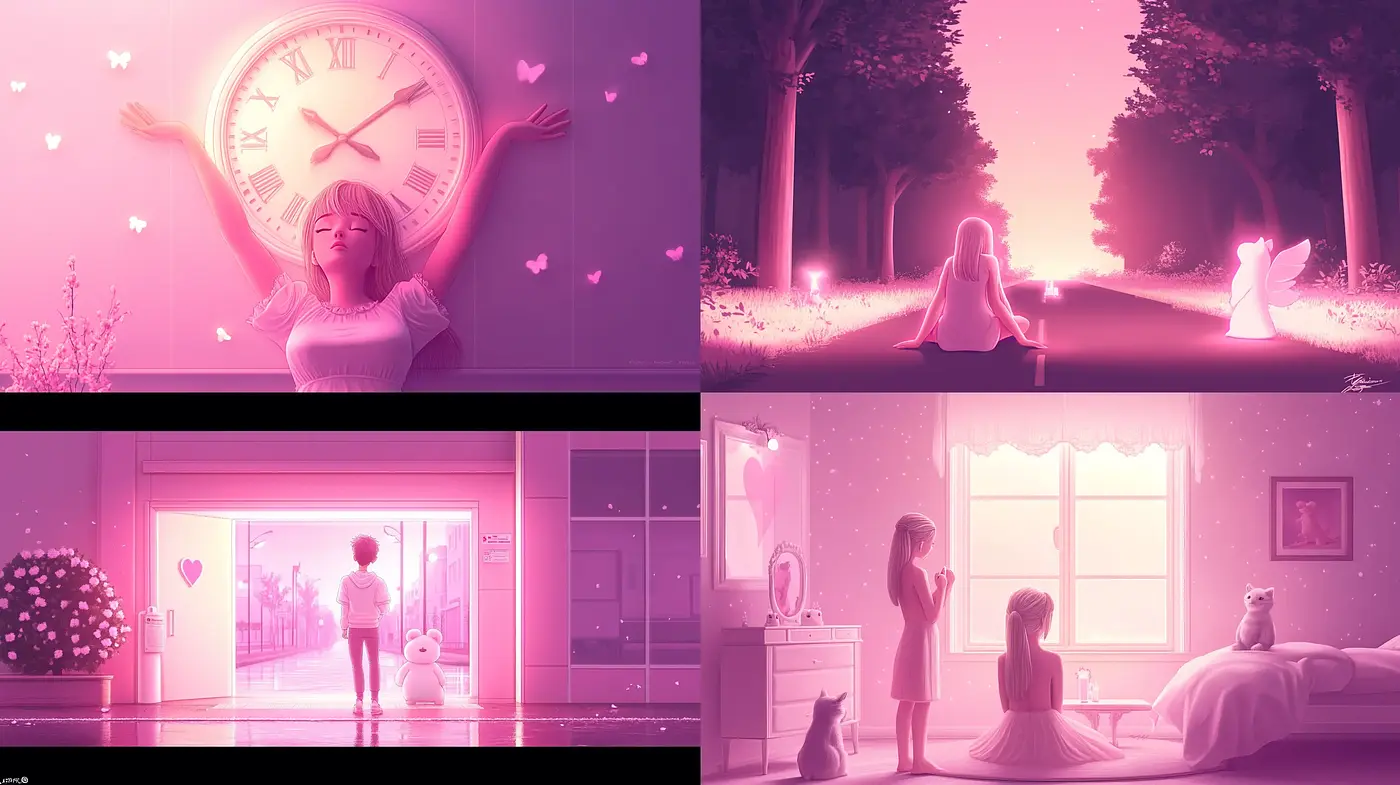 Ethereal Twilight Dreamscape in Monochromatic Pink - Midjourney sref style