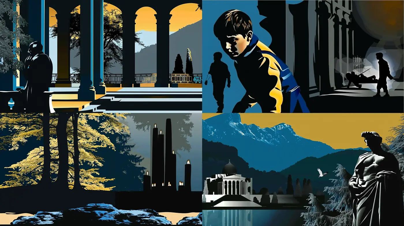 Silhouetted Drama and Mysterious Contrasts in a Graphic Novel Style - Midjourney sref style