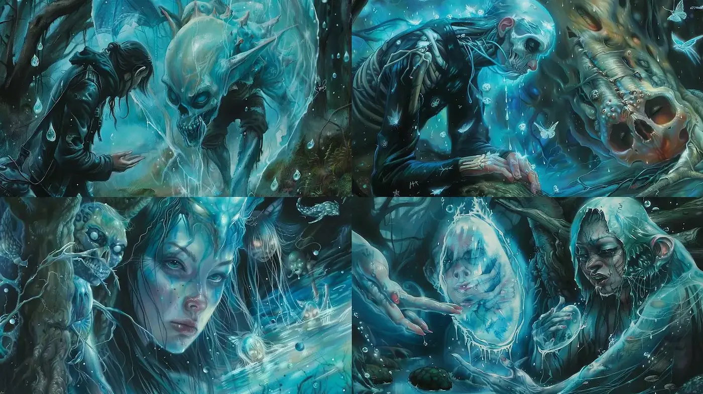 Mysterious and Ethereal Fantasy Art with a Surreal Touch - Midjourney sref style