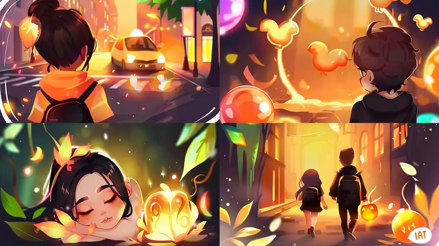 Charming and Enigmatic Urban Fantasy with Soft Glow and Whimsical Elements - Midjourney sref style