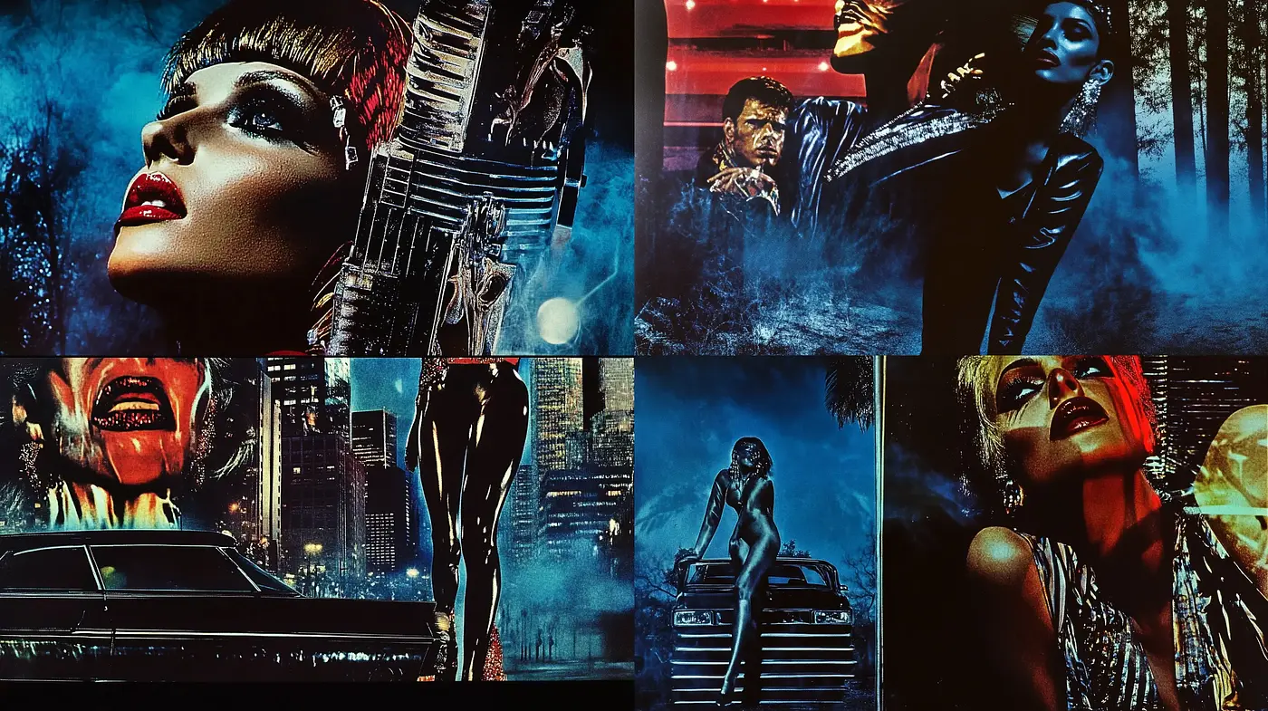 Neon-Noir Synthesis: A Contemporary Fusion of Cinematic Stills - Midjourney sref style