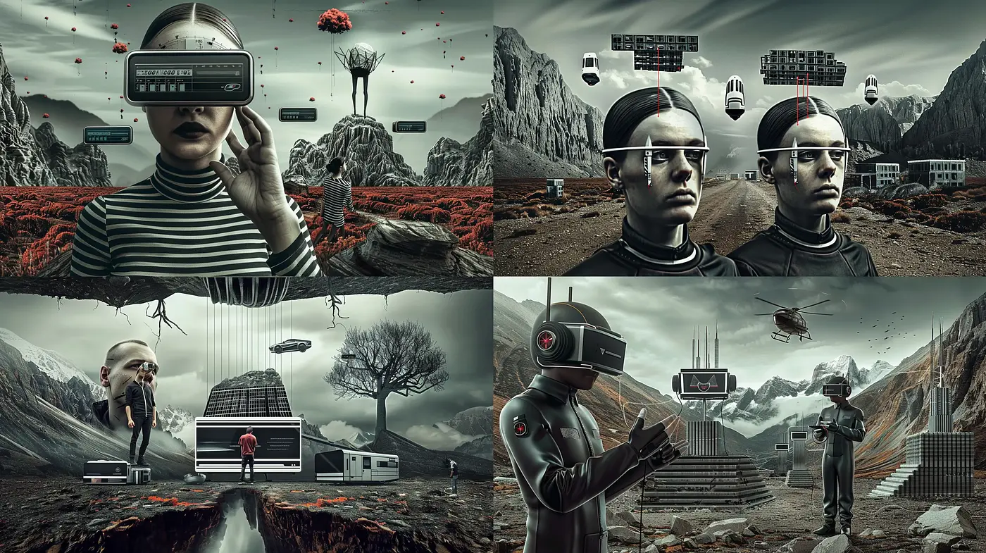 Surreal Dystopian Dreamscape with Retrofuturistic Overtones - Midjourney sref style