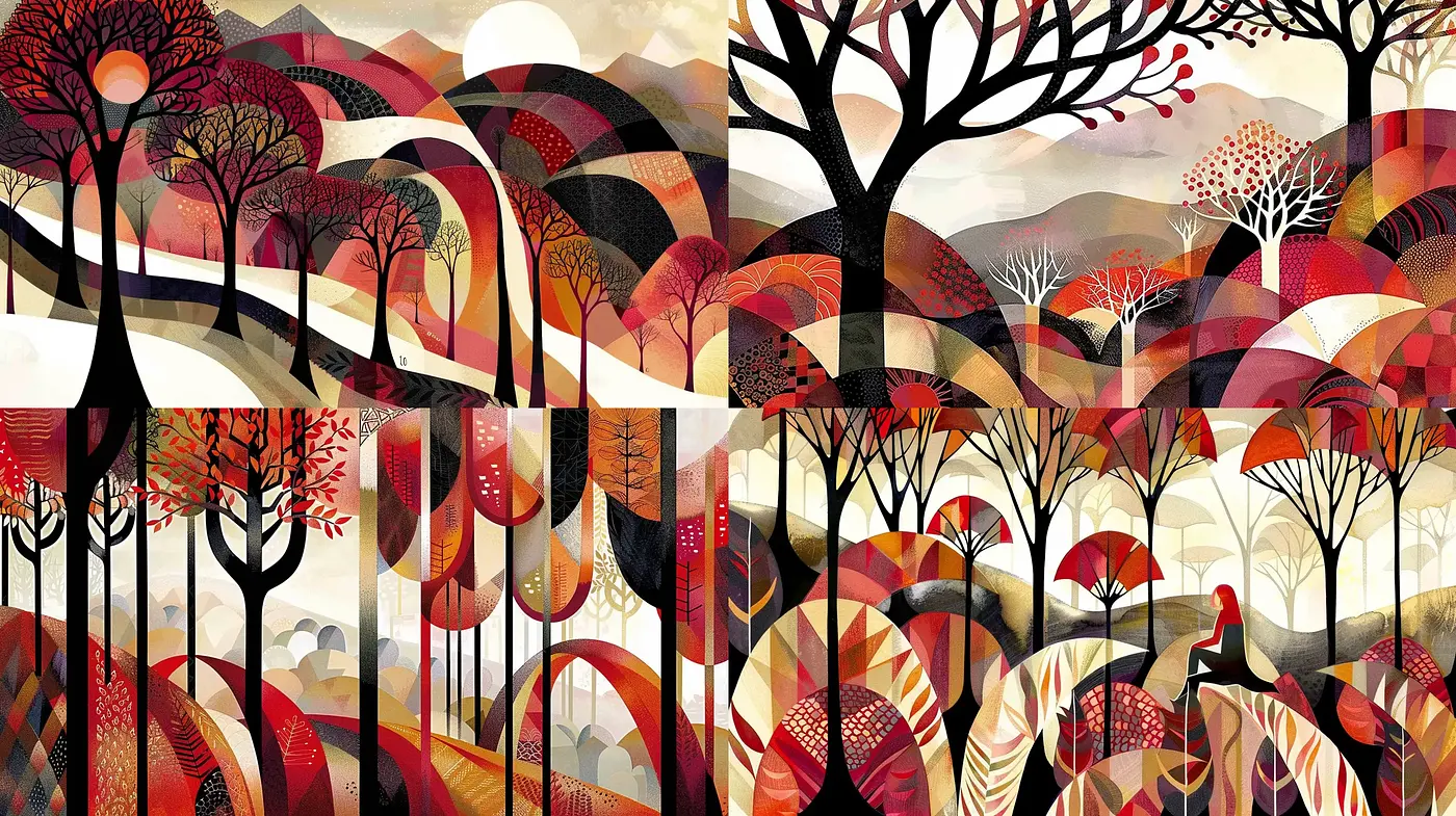 Harmonious Autumn Hues Intertwined with Geometric Abstraction - Midjourney sref style