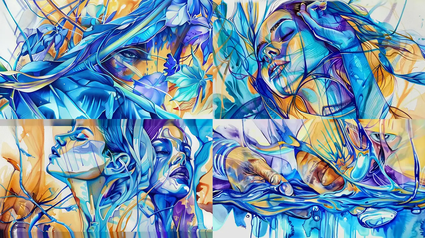 Vibrant Liquefied Dreamscape in Blue Hues - Midjourney sref style