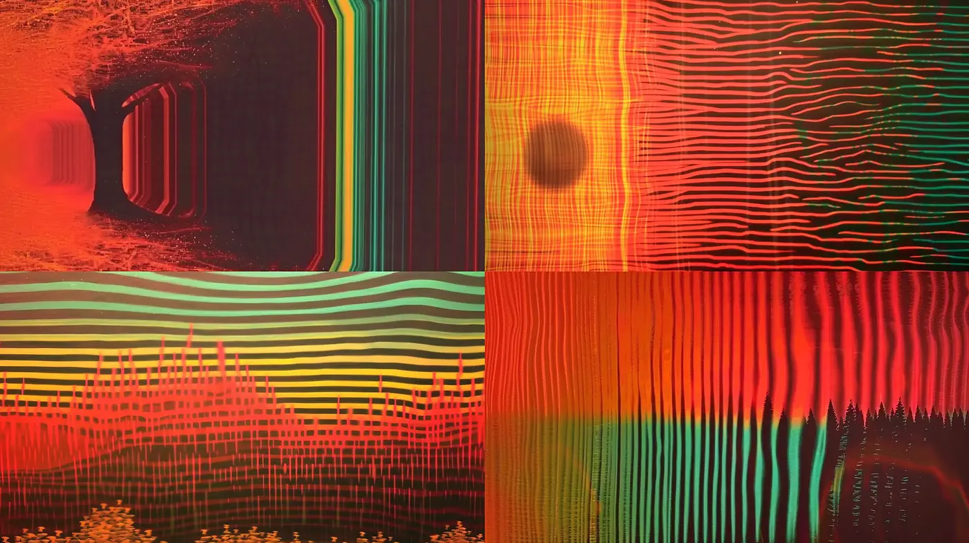 Saturated Hues and Distorted Lines: A Homage to Digital Psychedelia - Midjourney sref style