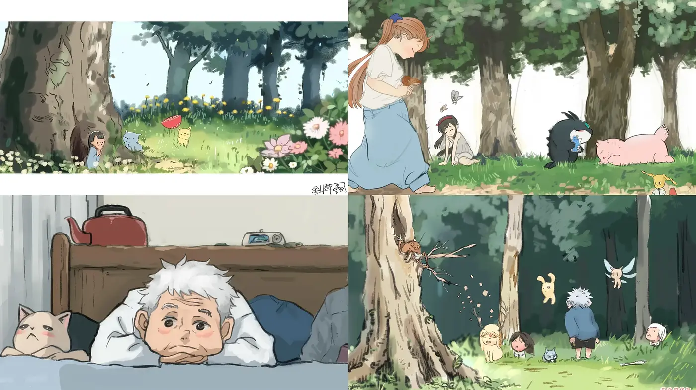 Gentle Pastoral Anime-Inspired Tableaus with a Whimsical Essence - Midjourney sref style