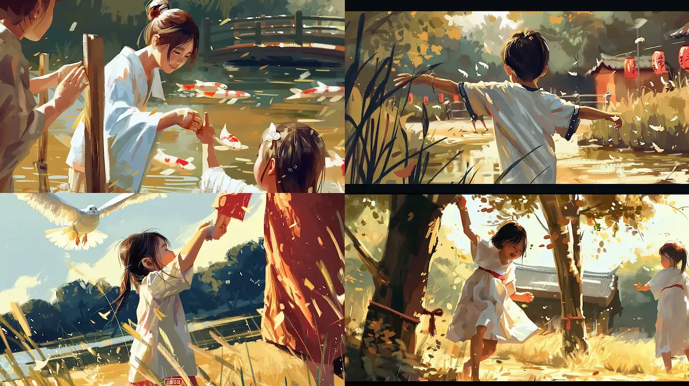 Luminous and Serene Childhood Memories with Nature's Embrace - Midjourney sref style