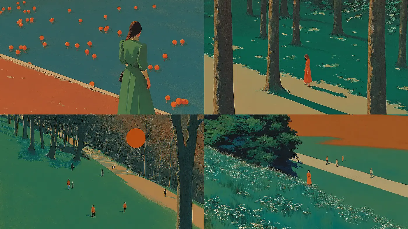 Serene and Dreamlike Scenes with a Retro Aesthetic - Midjourney sref style