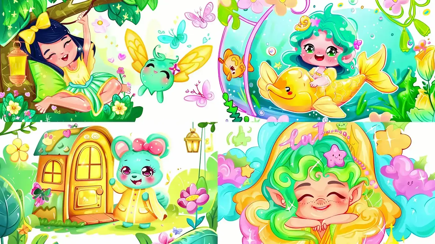 Whimsical and Vibrant Characters in Playful Nature - Midjourney sref style