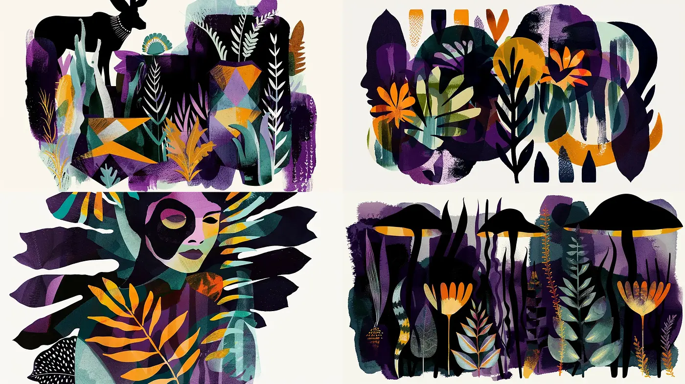 Vibrant Botanical Collage with Fauvist and Expressionist Elements - Midjourney sref style