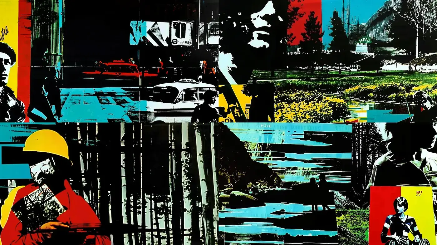 Vibrant and dynamic collage influenced by modern pop art - Midjourney sref style