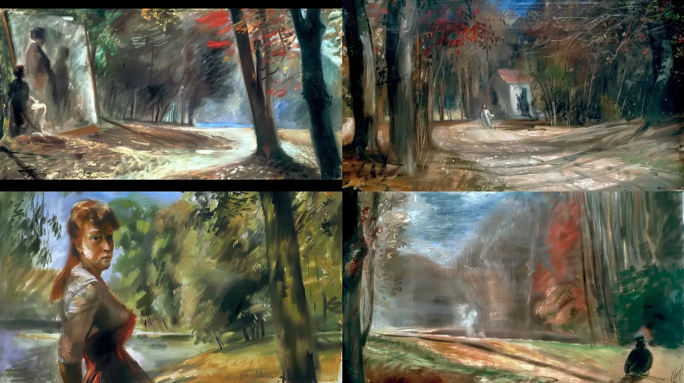 Whispering Woods: A Tapestry of Textured Brushwork and Subdued Colors - Midjourney sref style