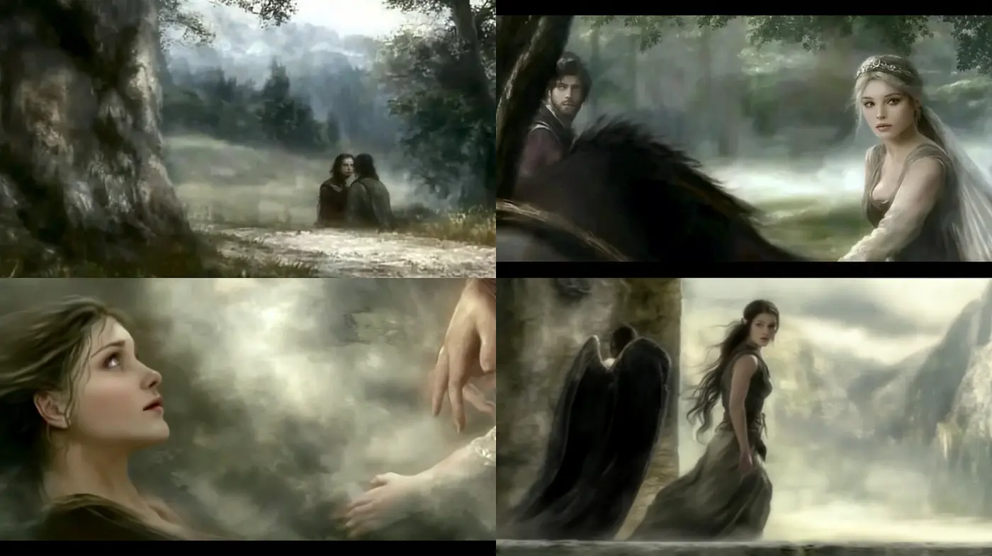 Ethereal Fantasy with Romantic Elements and Dramatic Lighting - Midjourney sref style