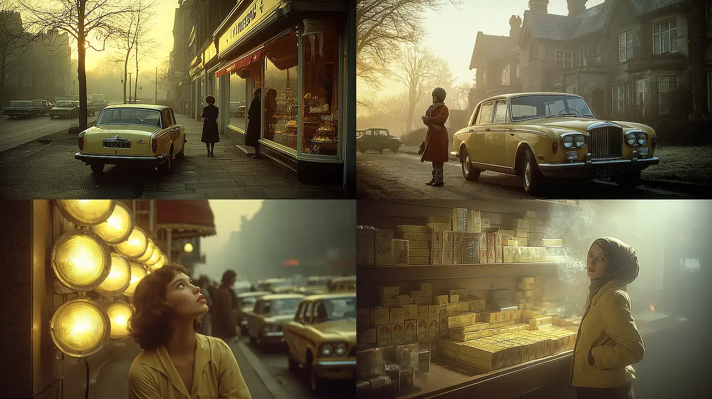 Dreamy Nostalgic Urban Scenes with Warm Ambiance - Midjourney sref style