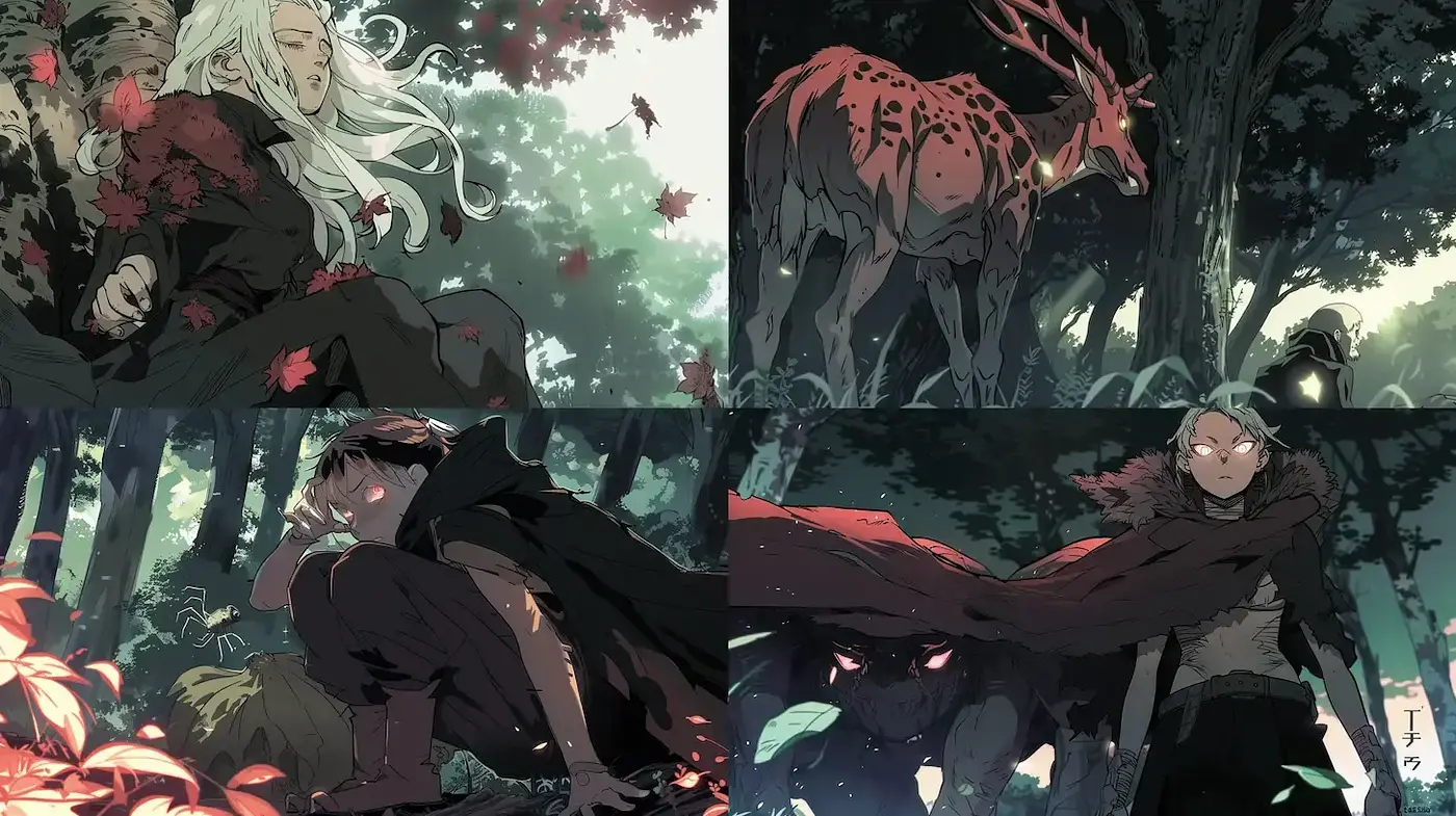 Dynamic and ethereal character-driven storytelling with a blend of nature and fantasy elements - Midjourney sref style