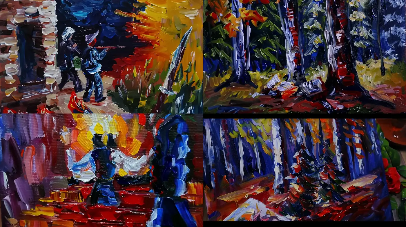Vibrant Textural Impasto in Evocative Woodland Scenes - Midjourney sref style