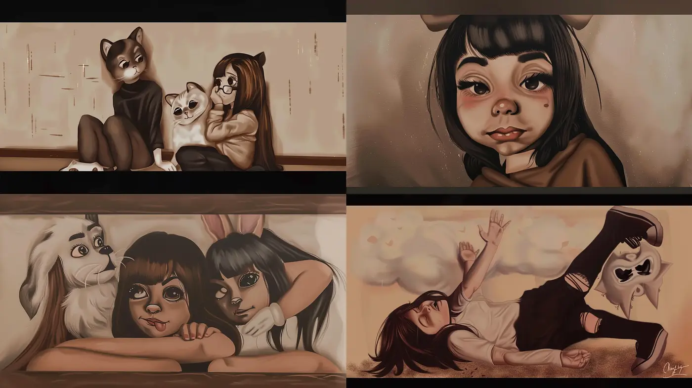 Warm Sepia Tones and Soft Textures in Emotive Illustrations - Midjourney sref style