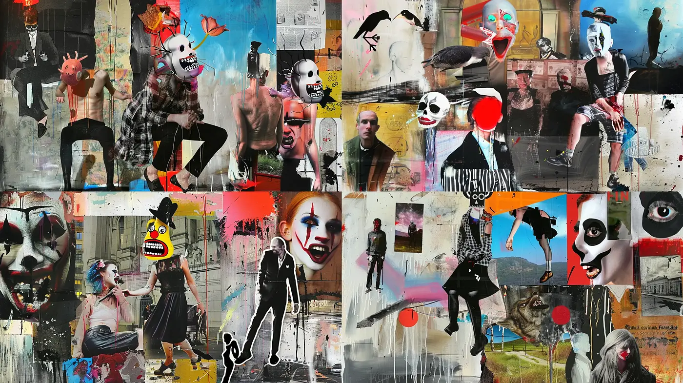 Chaos and Order Fusion in Postmodern Collage - Midjourney sref style