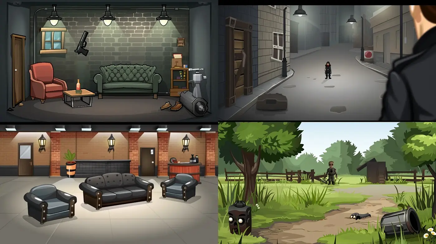 Consistent Gamified Noir Ambiance Across Varied Environments - Midjourney sref style