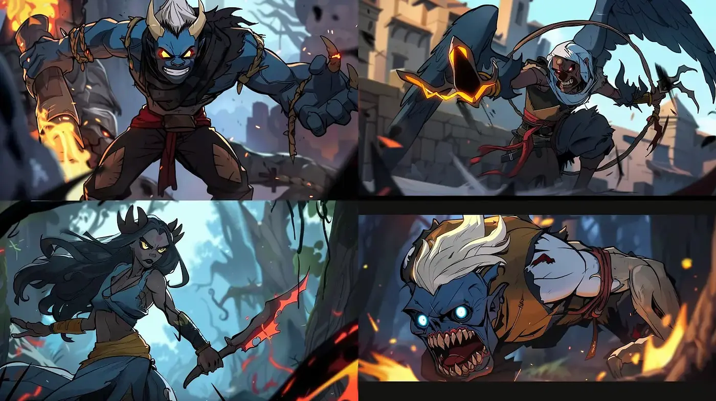 Dynamic and expressive character design with a dark fantasy aesthetic - Midjourney sref style