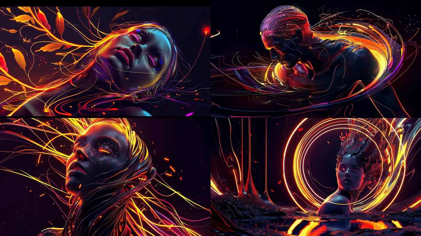 Neon Glow and Luminous Energy in Abstract Portraiture - Midjourney sref style