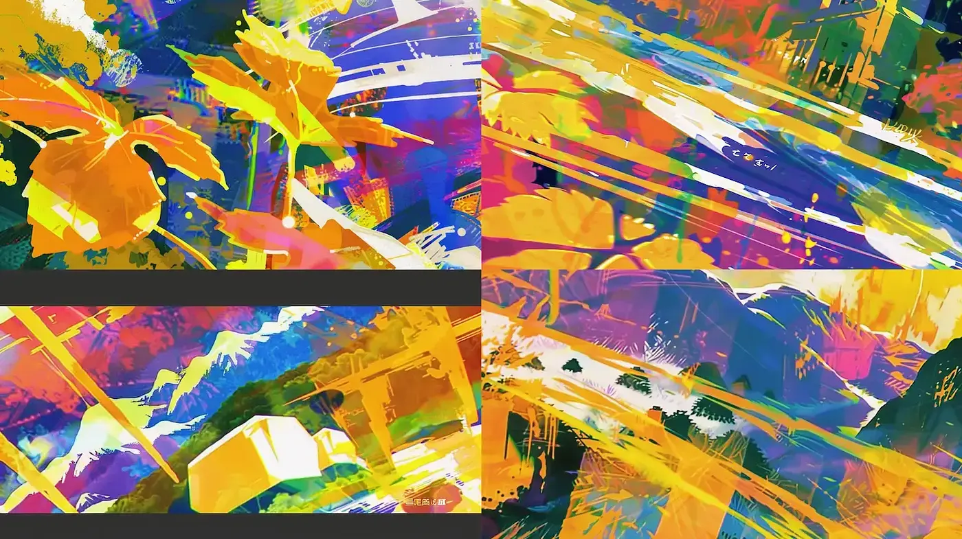 Vibrant Expressive Abstract Landscapes with a Playful and Energetic Aesthetic - Midjourney sref style