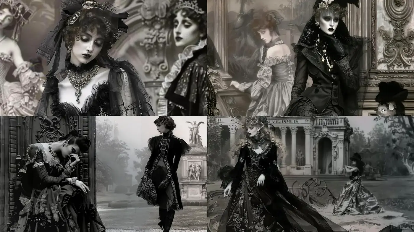 Elegant and Dramatic Gothic Aesthetic with Rich Textural Depth - Midjourney sref style