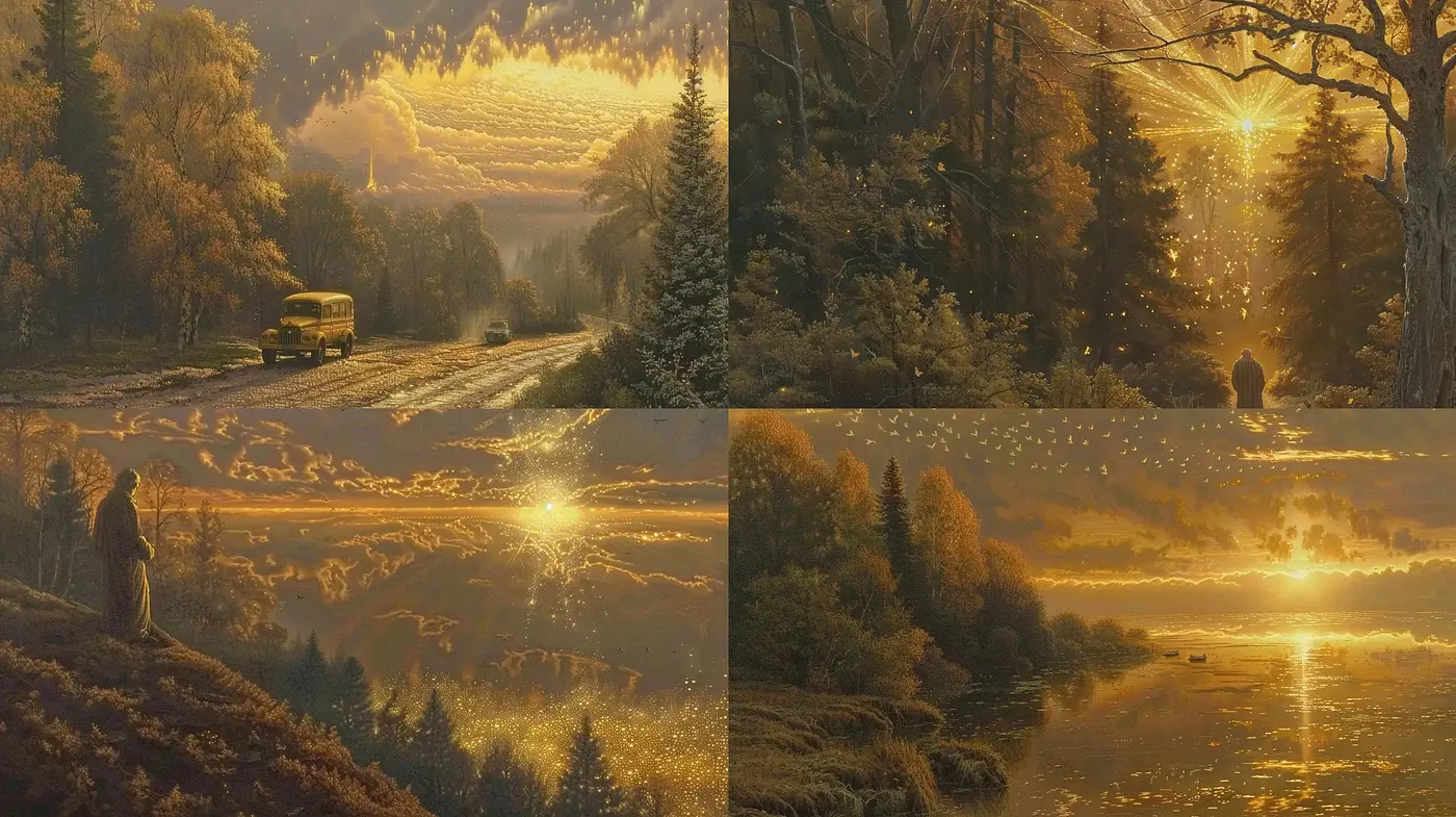 Autumnal Twilight: A Study in Warm Hues and Enchanting Light Play - Midjourney sref style