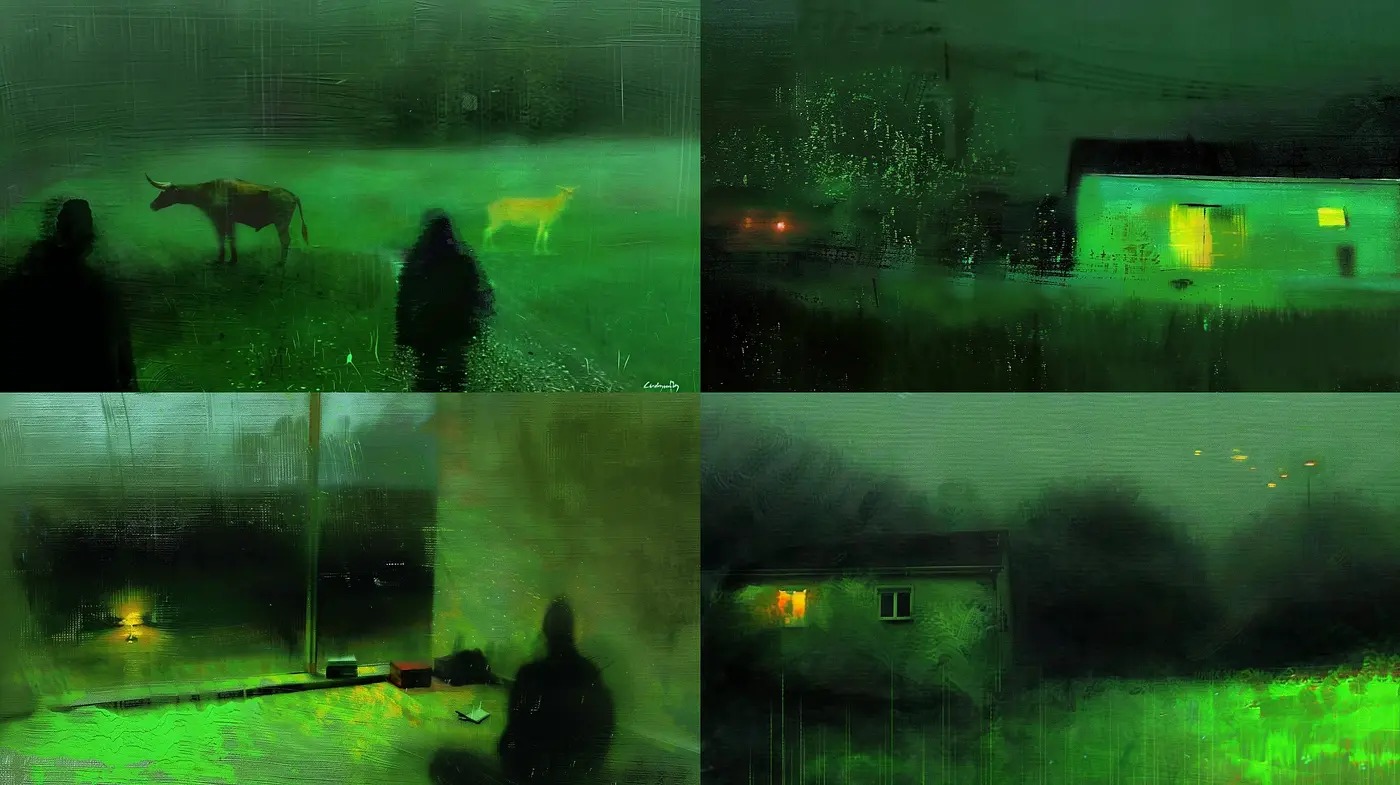 Mystical Nocturne in Green - Digital Brushstroke Ambiance - Midjourney sref style