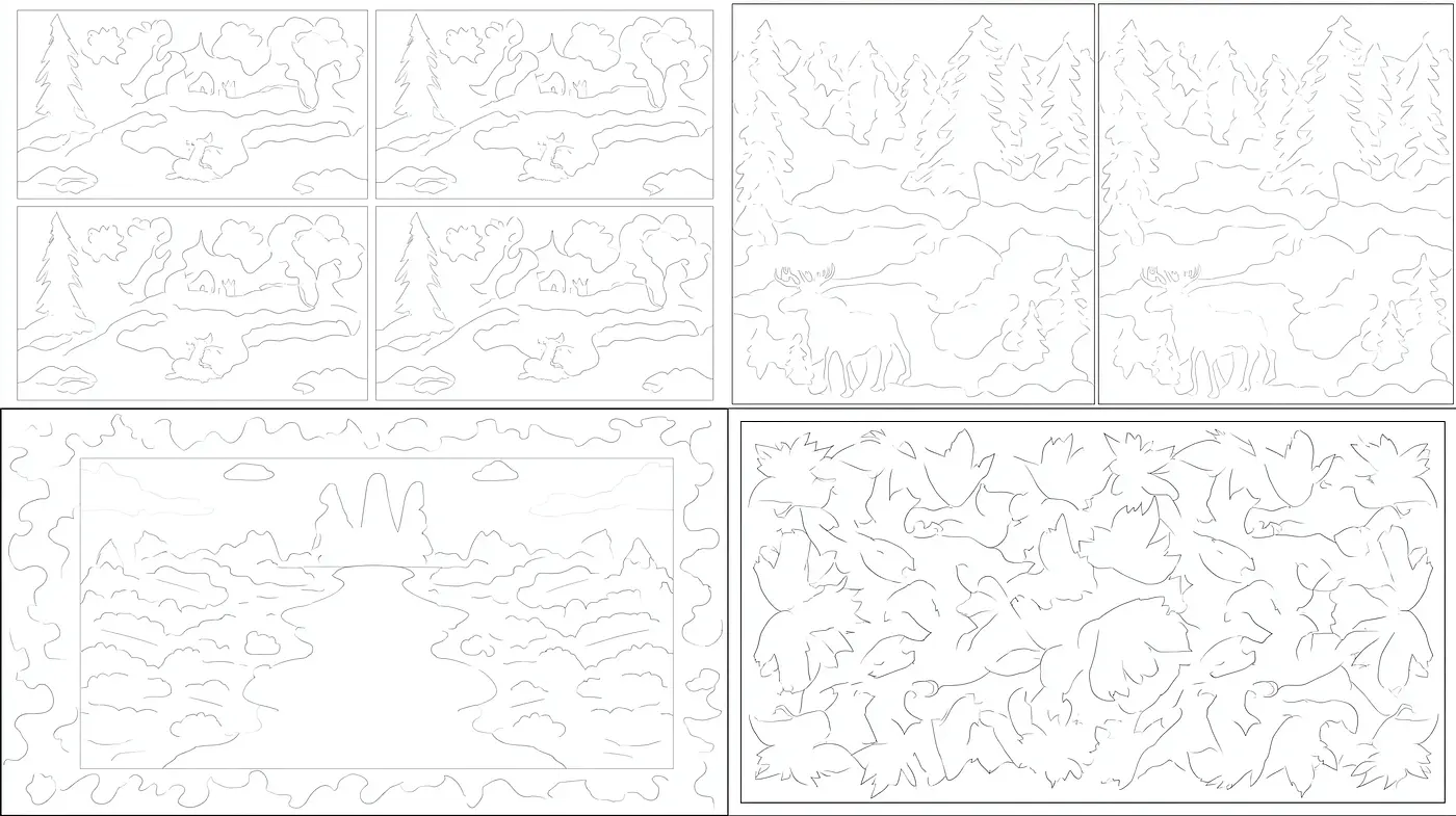Whimsical Nature Scenes with Gentle Contours and Layers - Midjourney sref style
