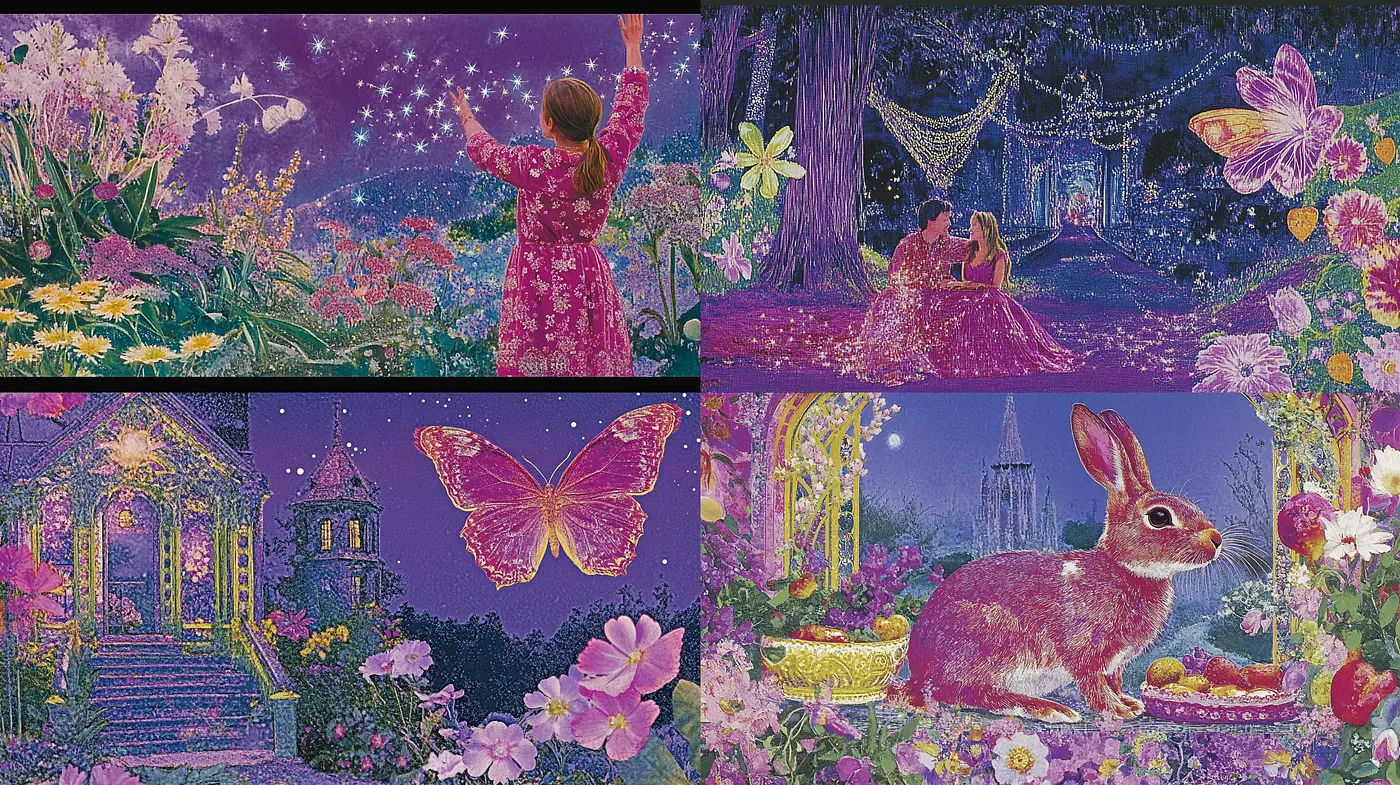 Enchanted Nocturnal Garden in Vibrant Hues - Midjourney sref style