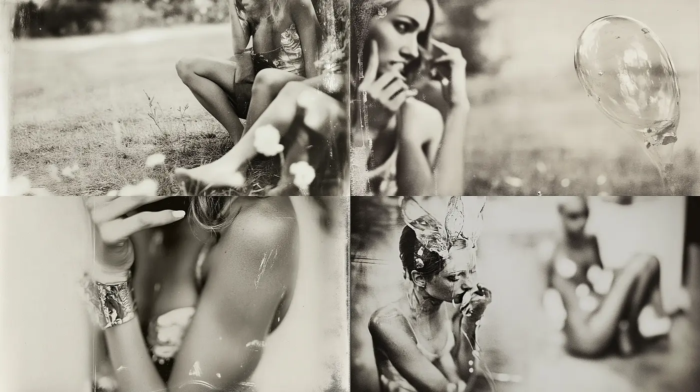 Monochromatic Memories in Grainy Ethereal Elegance - Midjourney sref style