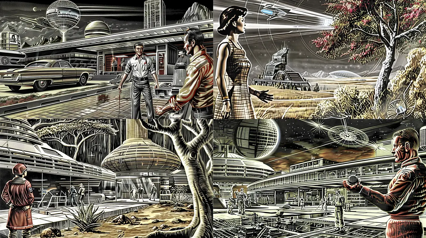 Futuristic Retro Vision: A Homage to Vintage Sci-Fi - Midjourney sref style