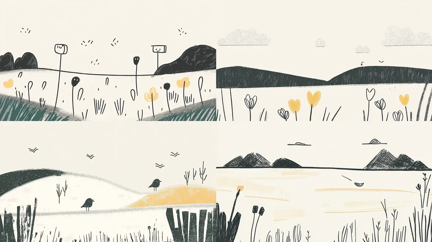 Serene Minimalistic Landscape Illustrations - Midjourney sref style