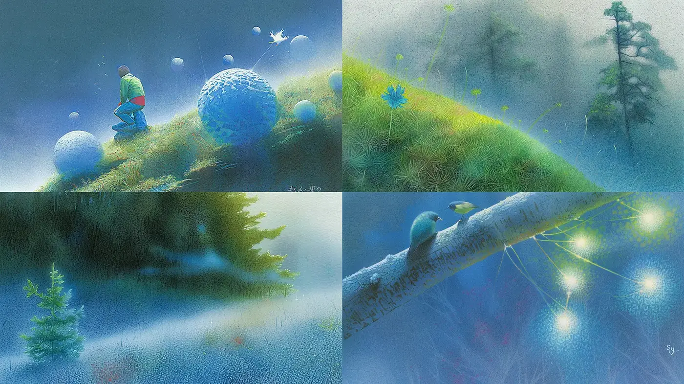 Surreal Landscape with Ethereal Elements and Dreamlike Atmosphere - Midjourney sref style