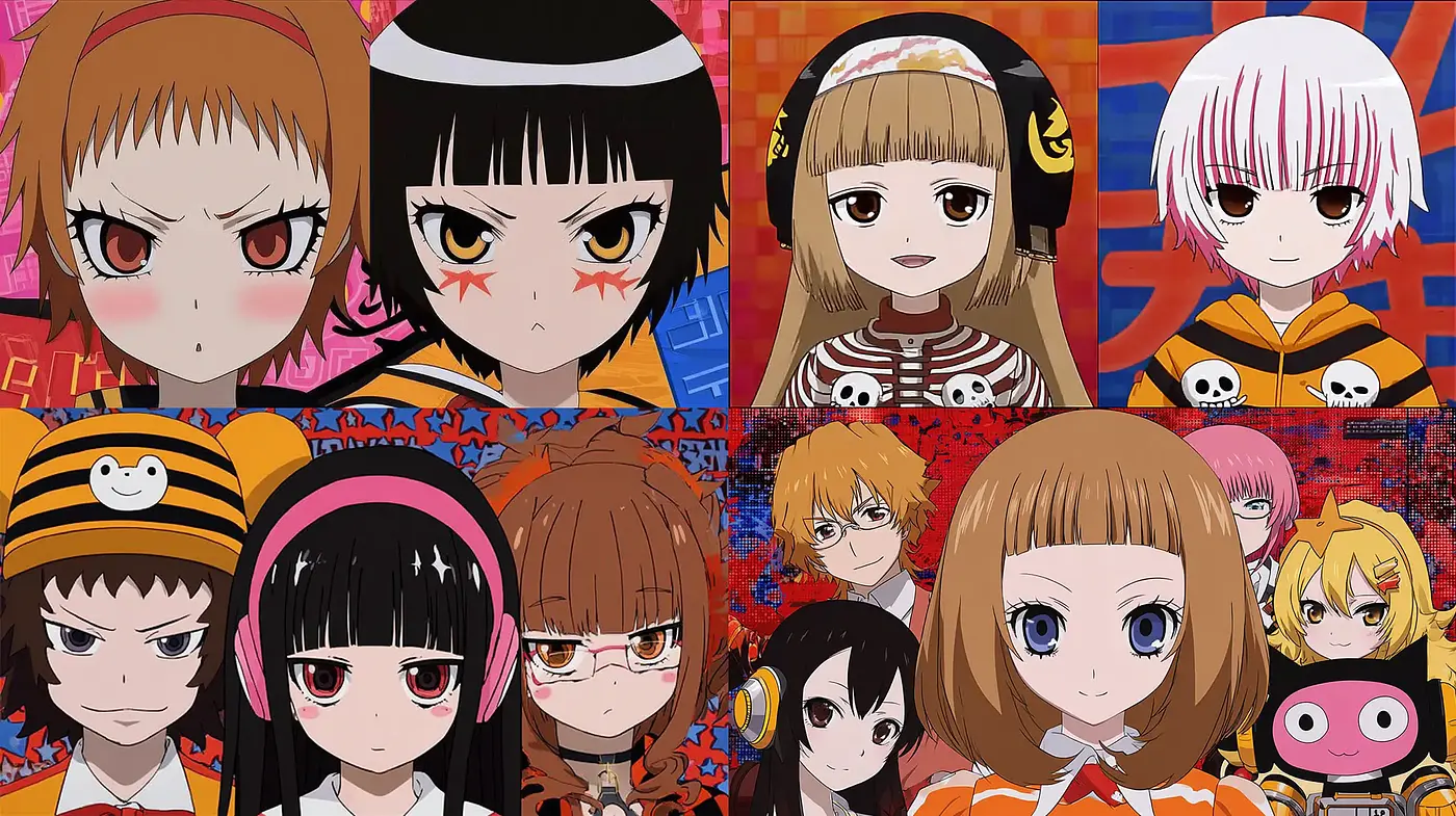 Vibrant and Expressive Anime-Inspired Character Ensemble with Bold Coloration - Midjourney sref style