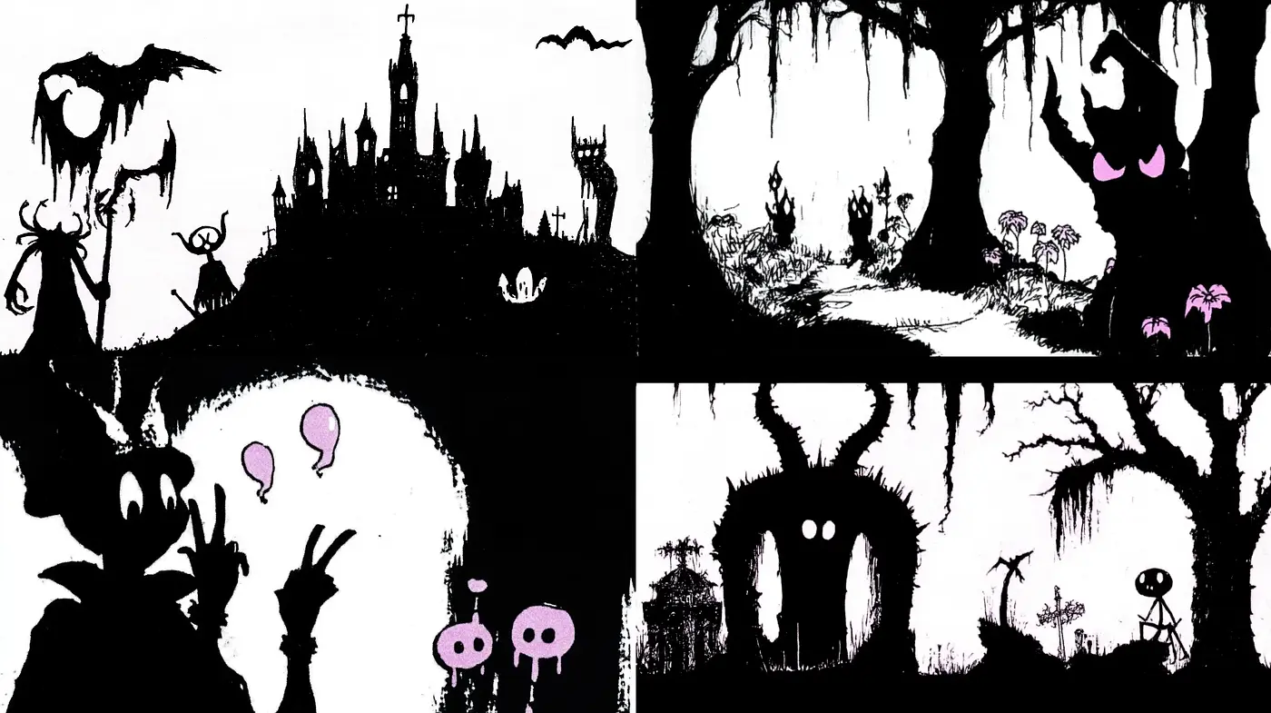 Gothic Silhouette Storybook Fusion - Midjourney sref style