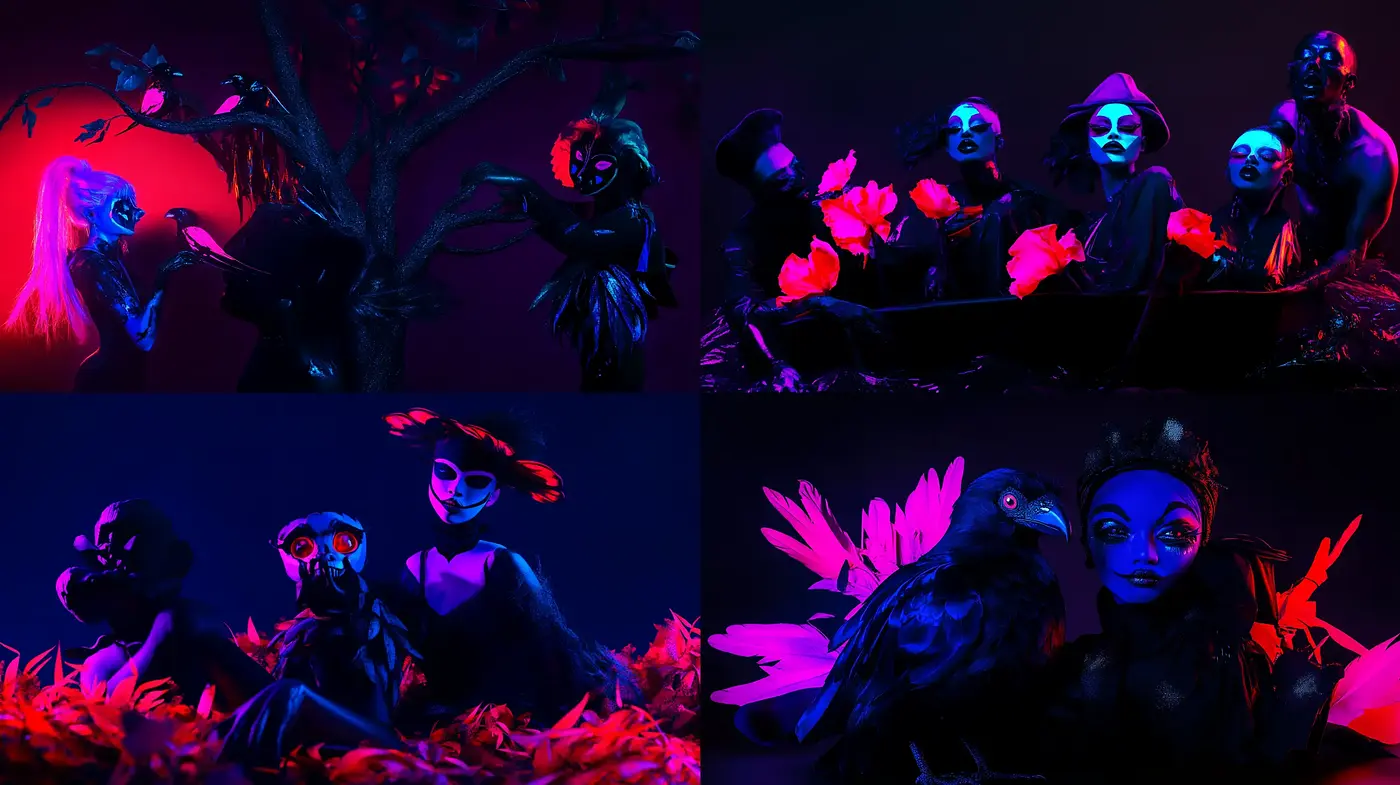 Neon Macabre: An Intense Fusion of Vibrant Darkness - Midjourney sref style
