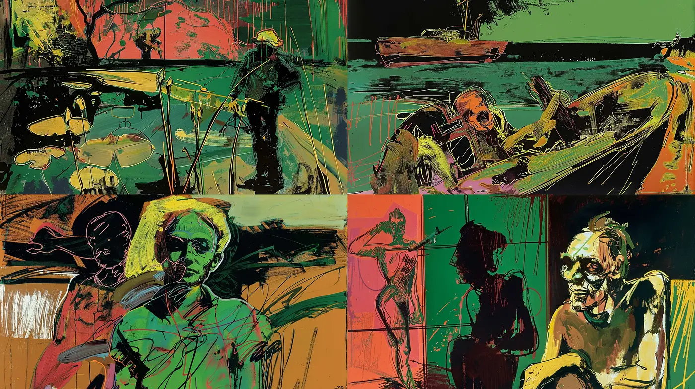 Abstract Expressionist Fusion with Neon Palette - Midjourney sref style
