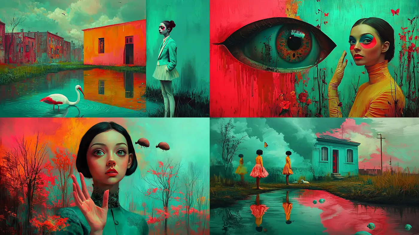Surreal Whimsy in Enigmatic Aquatic Hues - Midjourney sref style